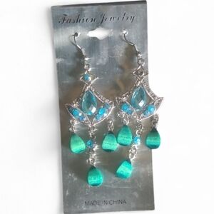 Fashion Jewelry Teal and Turquoise Dangle Chandelier Earrings
